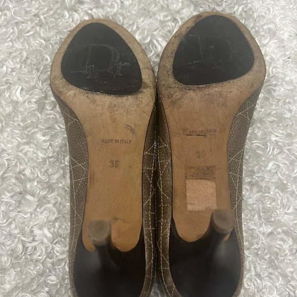 Dior Metallic Cannage Pattern D Charm Peep Toe Heels Pumps Shoes - Picture 7 of 9